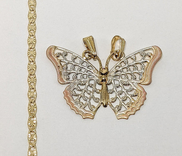 Plated Tri-Gold Butterfly 3mm Star Chain Necklace
