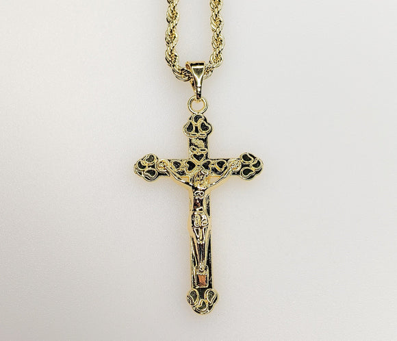 Plated Cross 3mm Rope/Braided Chain Necklace