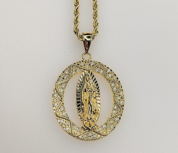 Plated Virgin Mary 3mm Rope/Braided Chain Necklace