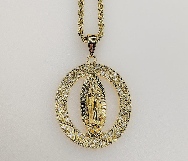 Plated Virgin Mary 3mm Rope/Braided Chain Necklace