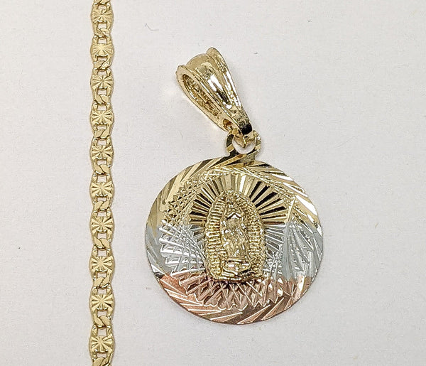 Plated Tri-Color Virgin Mary 3mm Star Chain Necklace