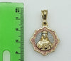 Plated Tri-Color Sacred Heart of Jesus 4mm 14K Diamond Figaro Chain Necklace