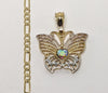 Plated Tri-Color Butterfly 4mm Figaro Chain Necklace