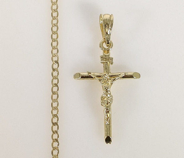 Plated Small Cross 3mm Cuban Chain Necklace
