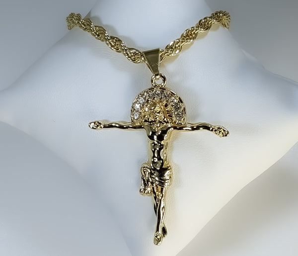 Plated Cross 4mm Rope/Braided Chain Necklace