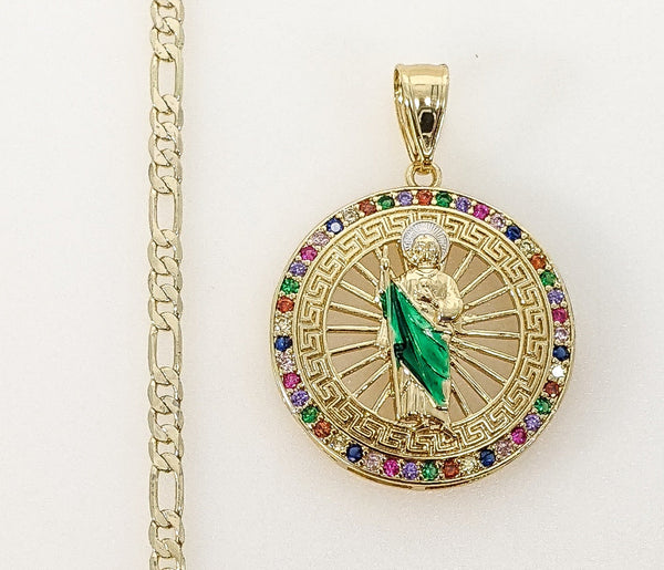 Plated Multicolor Saint Jude 3mm Figaro Chain Necklace