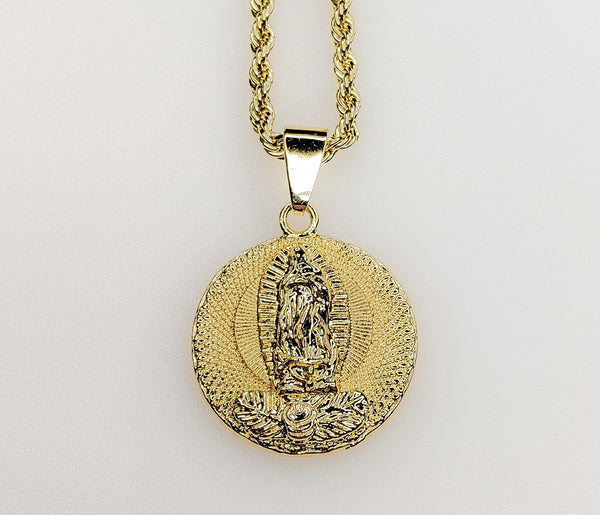 Plated Virgin Mary 3mm Rope/Braided Chain Necklace