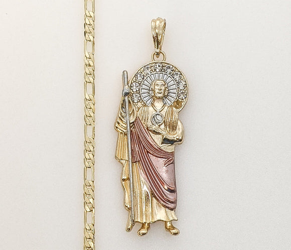 Plated Tri-Color Saint Jude 4mm Figaro Chain Necklace
