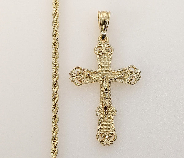 Plated Cross 3mm Rope/Braided Chain Necklace