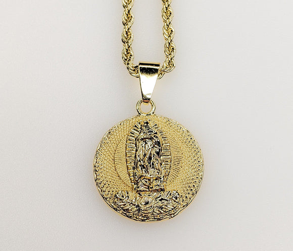 Plated Virgin Mary 3mm Rope/Braided Chain Necklace