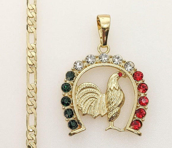 Plated Rooster 4mm Figaro Chain Necklace