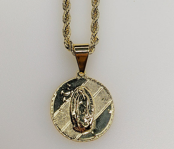 Plated Virgin Mary 3mm Rope/Braided Chain Necklace