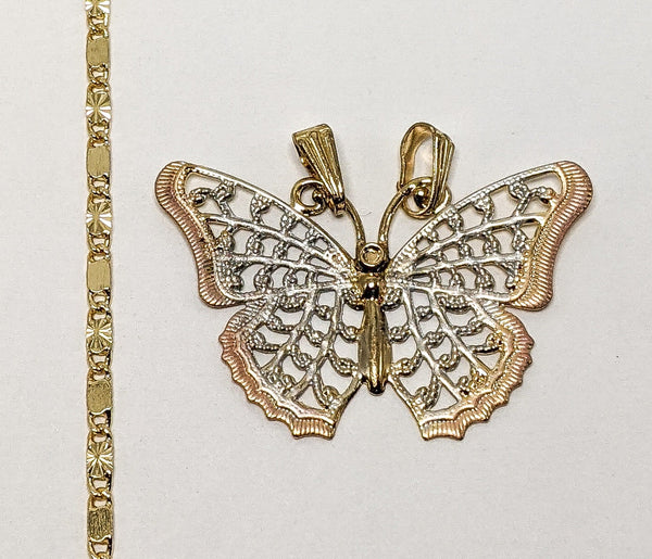 Plated Tri-Gold Butterfly 2mm Star Solid Chain Necklace