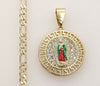 Plated Multicolor Virgin Mary 3mm Figaro Chain Necklace