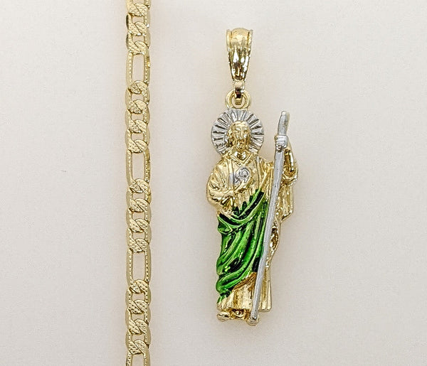 Plated Multicolor Saint Jude 4mm 14K Diamond Figaro Chain Necklace