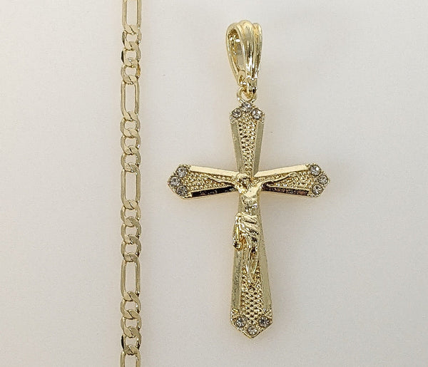 Plated Cross 4mm Figaro Chain Necklace