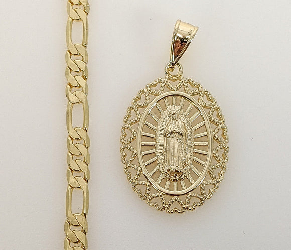 Plated Virgin Mary 5mm Figaro Chain Necklace