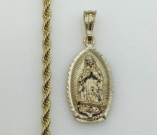 Plated Virgin Mary 4mm Rope/Braided Chain Necklace