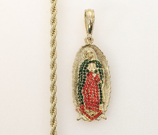 Plated Virgin Mary 4mm Rope/Braided Chain Necklace