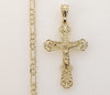 Plated Cross 4mm 14K Diamond Cut Figaro Chain Necklace