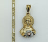 Plated Tri-Color Sacred Heart of Jesus 4mm Figaro Chain Necklace