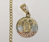 Plated Tri-Color Virgin Mary 3mm Cuban Chain Necklace