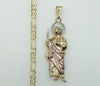 Plated Large Tri-Color Saint Jude 4mm 14K Diamond Cut Figaro Chain Necklace
