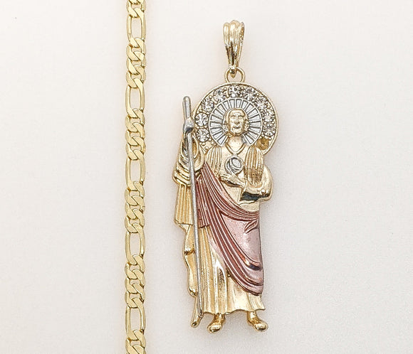 Plated Tri-Color Saint Jude 5mm Figaro Chain Necklace
