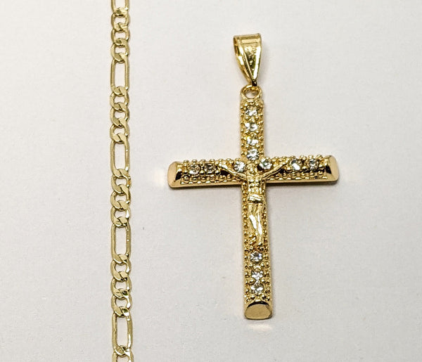 Plated Cross 4mm Figaro Chain Necklace