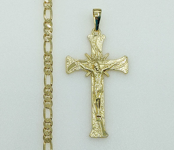 Plated Cross 5mm Figaro Chain Necklace