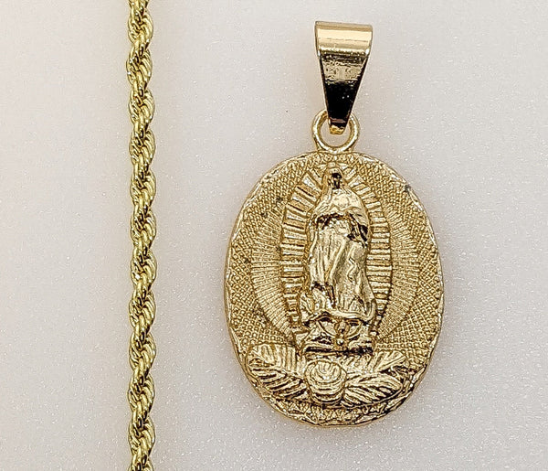 Plated Virgin Mary 2mm Rope/Braided Chain Necklace