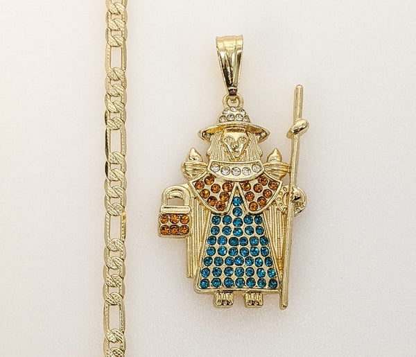 Plated Holy Infant of Atocha 4mm 14K Diamond Cut Figaro Chain Necklace