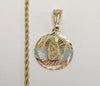 Plated Tri-Color Virgin Mary 2mm Rope/Braided Chain Necklace