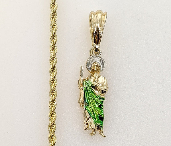 Plated Dainty Multicolor Saint Jude 2mm Rope/Braided Chain Necklace