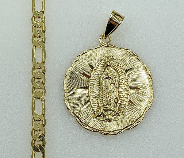 Plated Virgin Mary 5mm Figaro Chain Necklace