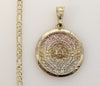 Plated Tri-Color Aztec Calendar 3mm Figaro Chain Necklace