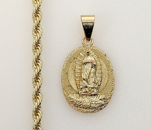 Plated Virgin Mary 4mm Rope/Braided Chain Necklace