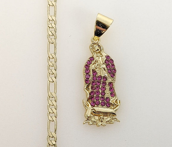 Plated Virgin Mary 3mm Figaro Chain Necklace