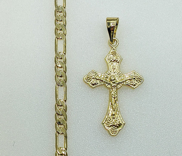 Plated Cross 4mm Figaro Chain Necklace