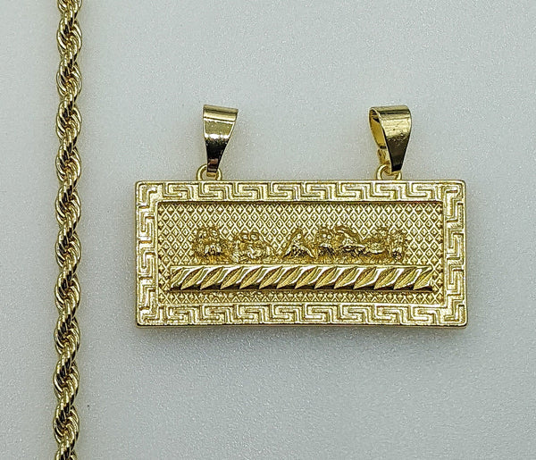 Plated The Last Supper Bar Pendant 4mm Rope/Braided Chain Necklace