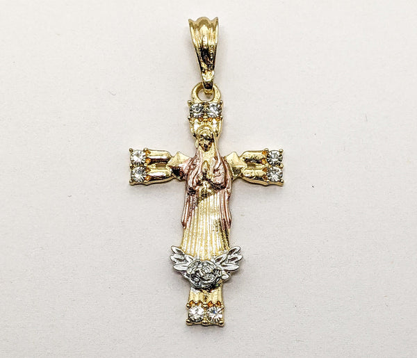 Plated Tri-Color Virgin Mary Pendant