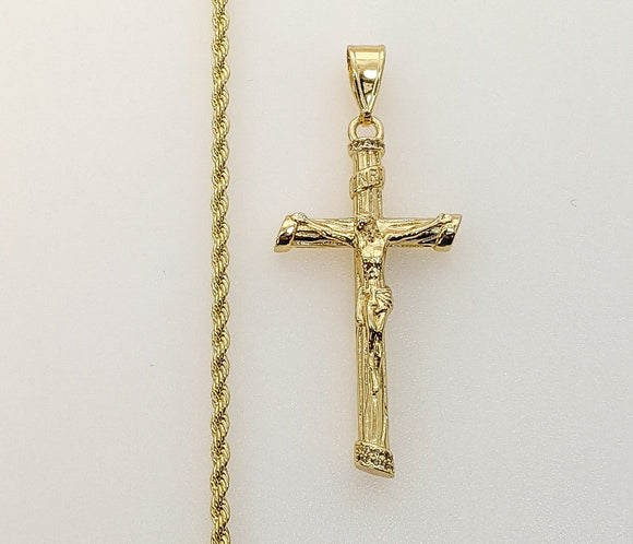 Plated Cross 2mm Rope/Braided Chain Necklace