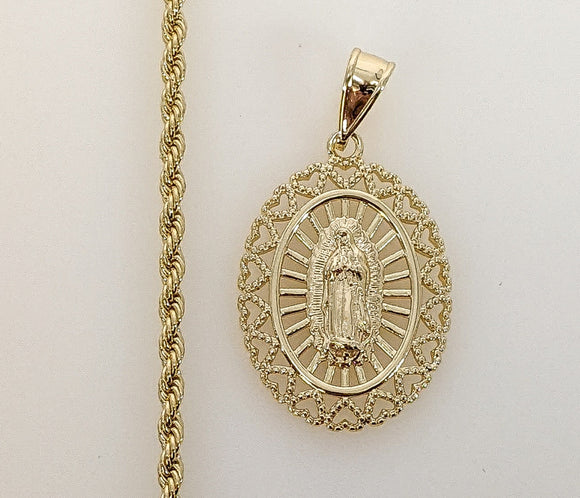 Plated Virgin Mary 3mm Rope/Braided Chain Necklace