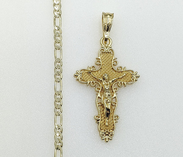 Plated Cross 3mm Figaro Chain Necklace
