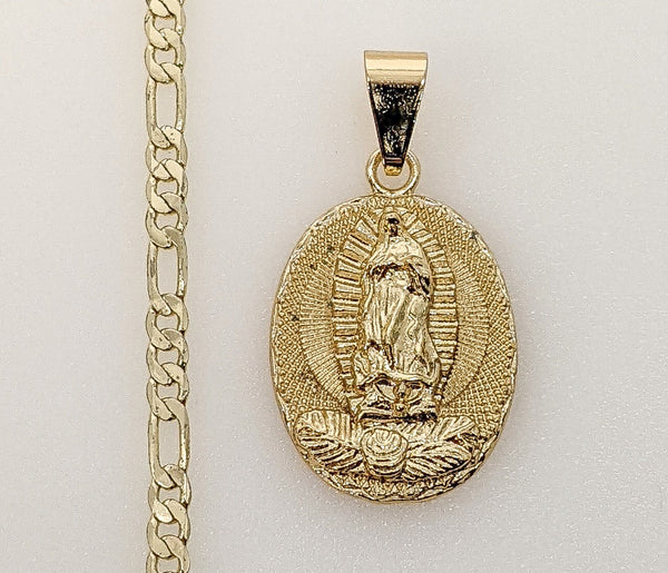 Plated Virgin Mary 3mm Figaro Chain Necklace