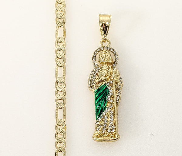 Plated Multicolor Saint Jude 4mm 14K Diamond Figaro Chain Necklace