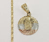 Plated Tri-Color Virgin Mary 2mm Star Solid Chain Necklace