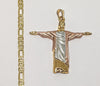 Plated Tri-Color Open Arm Jesus Whole Body 4mm 14K Diamond Figaro Chain Necklace