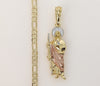 Plated Medium Tri-Color Saint Jude 4mm 14K Diamond Cut Figaro Chain Necklace