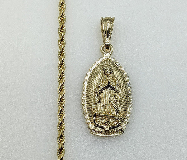 Plated Virgin Mary 3mm Rope/Braided Chain Necklace